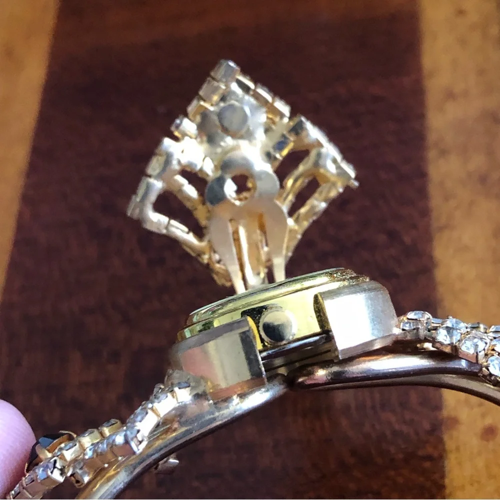 Repurposed handmade bling watch clamp bracelet recycled salvaged reuse